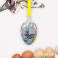 Skleněné ručně malované velikonoční vajíčko k zavěšení modré se zajícem
