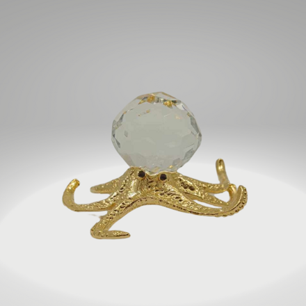 Broušená skleněná figurka se zlacenými kovovými prvky Chobotnice 