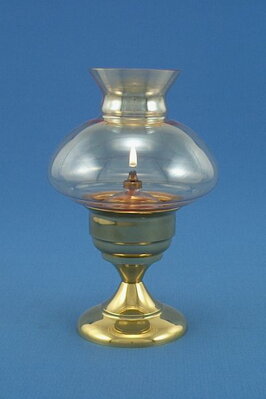 Olejová lampa - mosaz leštěná –  stínidlo „cylindr“ kouřové sklo