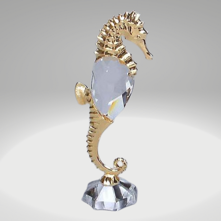 Broušená skleněná figurka se zlacenými kovovými prvky Mořský koník