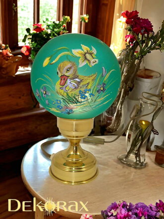 Ručně malovaná stolní lampička s velikonoční tématikou - zelená s kačenkou velká
