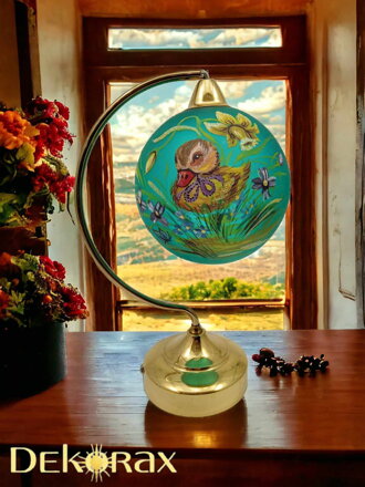 Ručně malovaná stolní lampička s velikonoční tématikou - zelená s kačenkou malá 