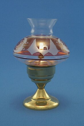 Öll-Tischlampe Messing, Gravüreschirm