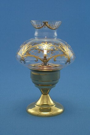 Olejová lampa 03 - mosaz – stínidlo „cylindr“ zlatě malovaný relief