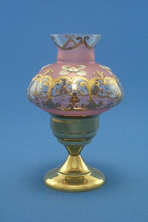 Olejová lampa 03 - mosaz - stínidlo „cylindr“ růžové, vysoký smalt 