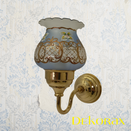 Lampička nástěnná elegantní - mosaz leštěná - se stínidlem "korunka" modrá