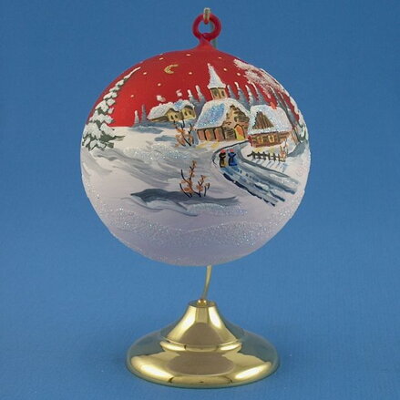 Vánoční dekorace koule - motiv kostelík s lidmi