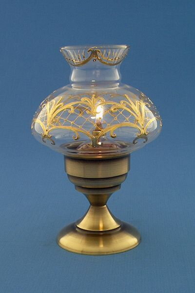 Olejová lampa 03 - staromosaz - stínidlo zlatě malovaný relief