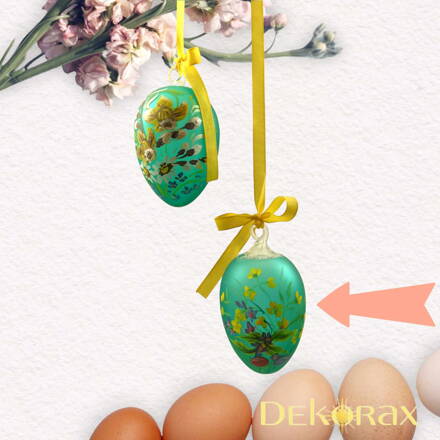 Skleněné ručně malované velikonoční vajíčko k zavěšení zelené s kvítky
