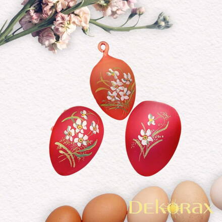 Skleněné ručně malované velikonoční vajíčko k zavěšení červené se sasankami